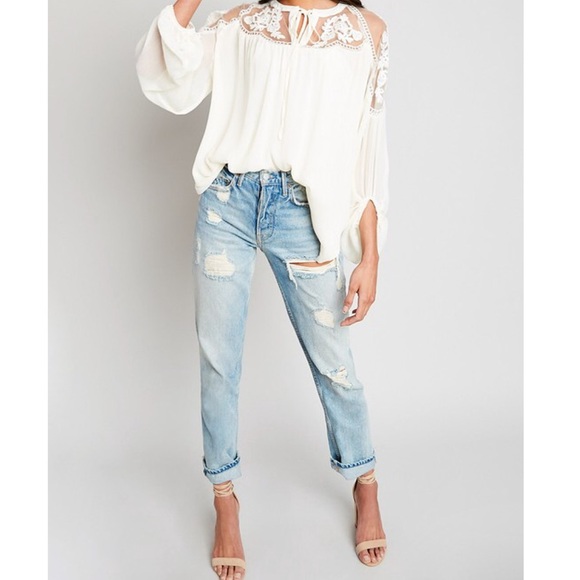 🆕Ivory Semi Sheer Mesh Peasant Doll Top Floral Appliqués & Keyhole S/M & M/L - Picture 4 of 6